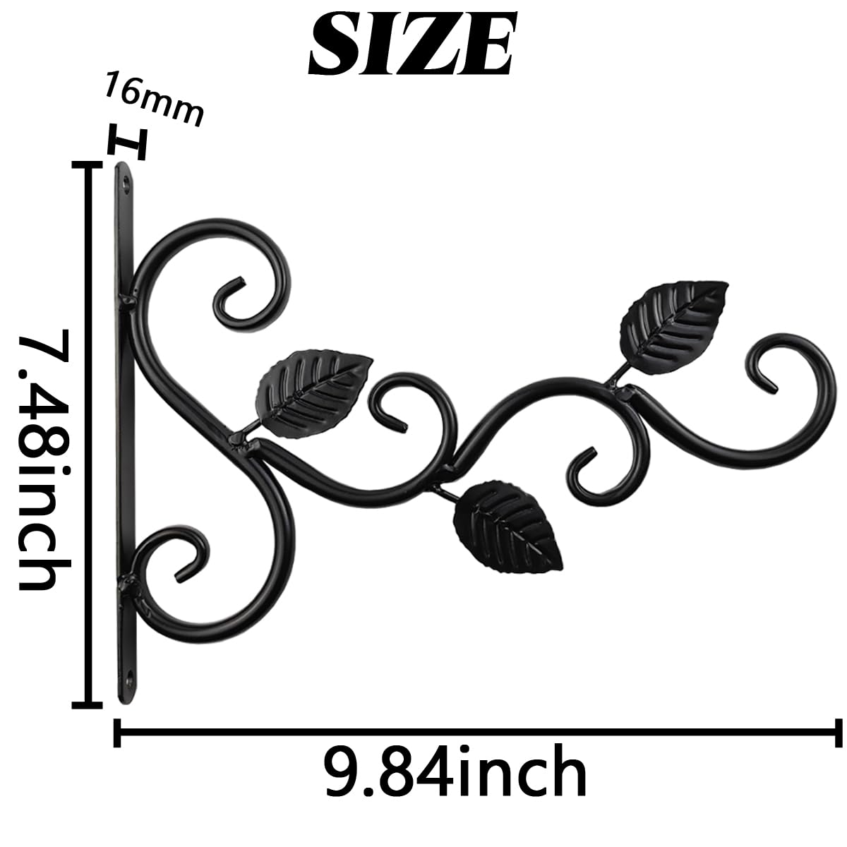 TIHOOD 2PCS Wall Hook Hanging Plant Brackets, Metal Plant Bracket Iron Wall Mount Leaf Black Hangers for Hanging Bird Feeders, Lanterns, Wind Chimes, Planters, Outdoor Decoration Hooks