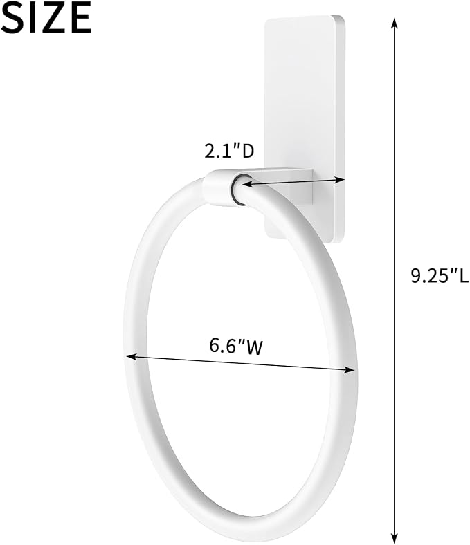 STWWO Adhesive Towel Ring, Hand Towel Holder for Bathroom, Adhesive Round Towel Ring for Bath RV, White