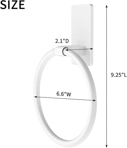 STWWO Adhesive Towel Ring, Hand Towel Holder for Bathroom, Adhesive Round Towel Ring for Bath RV, White