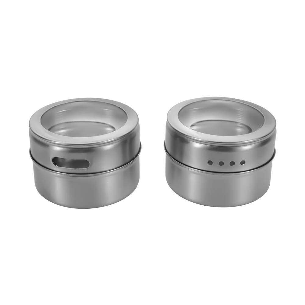 Sanvcomy 12 Powerful Magnetic Spice Tins- Stainless Steel Spice Storage Containers, Kitchen Spice Jars with Clear Lid with Sift & Pour, Rack Magnetic on Fridge, 120 Spice Labels