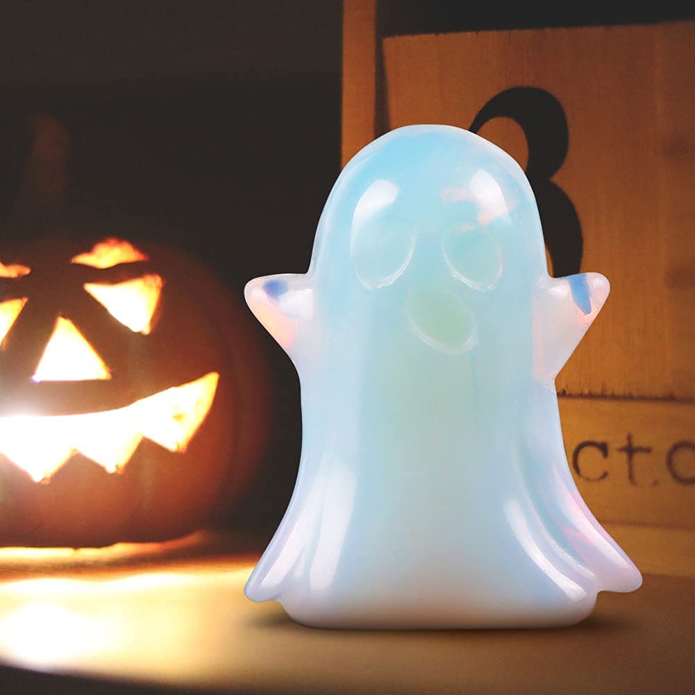 Artistone 1.7" Opalite Ghost Crystal Figurines Decor Statue Hand-Carved Polished Gemstone Ghost Sculpture Reiki Healing Stones for Halloween Carnival Party Decoration(Gift Box)