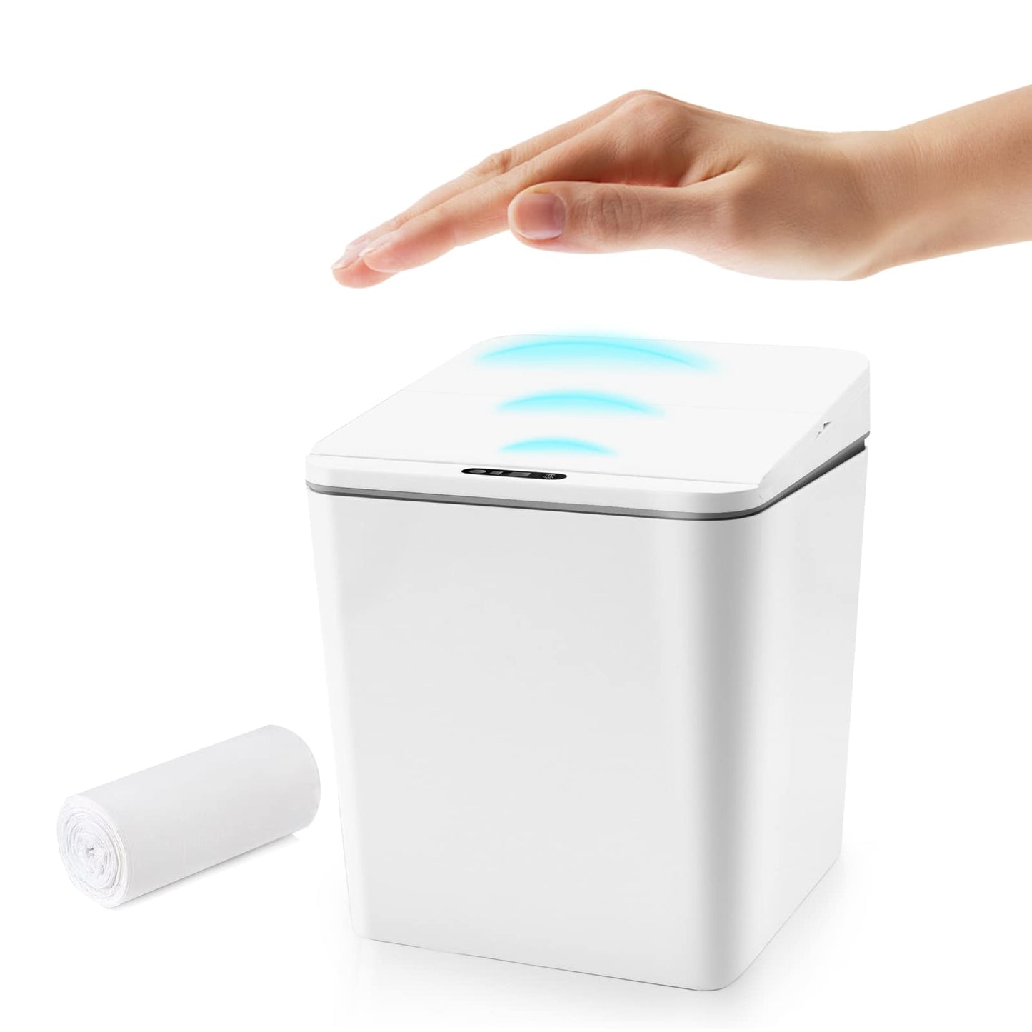 FEBHBRQ Automatic Small Countertop Trash Can with Lid, 1.5 Gal/6L Toucheless Mini Waste Bin for Office Desk/Bedside Table/Coffee Bar -Batteries, White