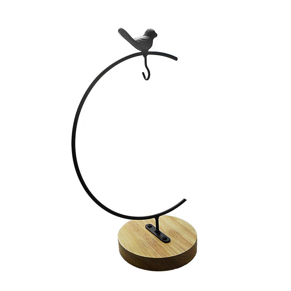 Archi G-Shaped Ornament Display Stand Iron Pothook Stand for Hanging Glass Globe Air Plant Ornament Stand Iron Pothook Stand Terrarium and Christmas Decoration with Wood Base