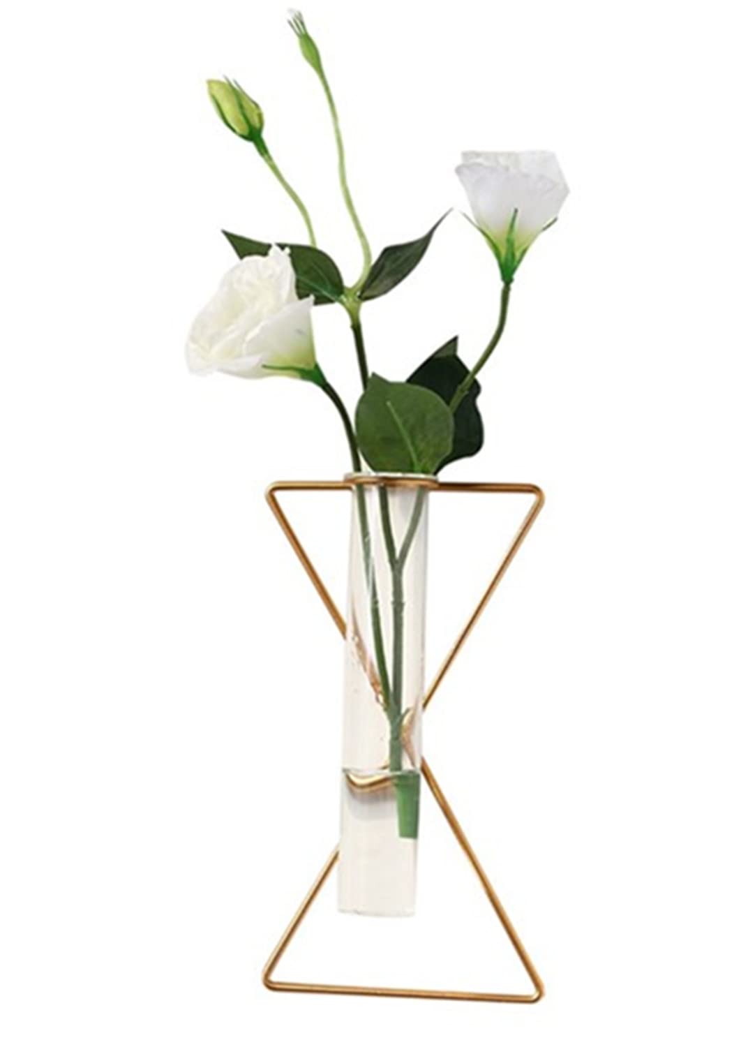 yaocoral Nordic Wall Vase Hanging Geometric Gold Flower Vase Wall Mount Metal Frame Vases Hydroponic Glass Bud Vase Decor for Home Wedding Farmhouse