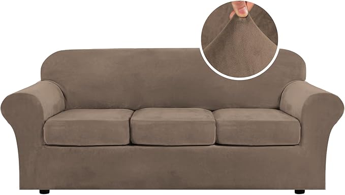 H.VERSAILTEX Modern Velvet Plush 4 Piece High Stretch Sofa Slipcover Sofa Cover