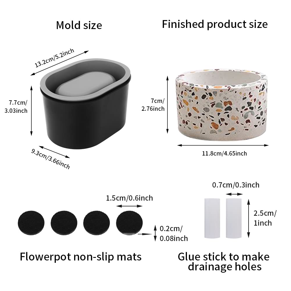 Silicone Flower Pot Mold, Reusable Oval Shape Concrete Clay Plaster Moulds Container for DIY Homemade Succulent Plant Pots, Durable Home Decor Garden Decorations Mould(Black)
