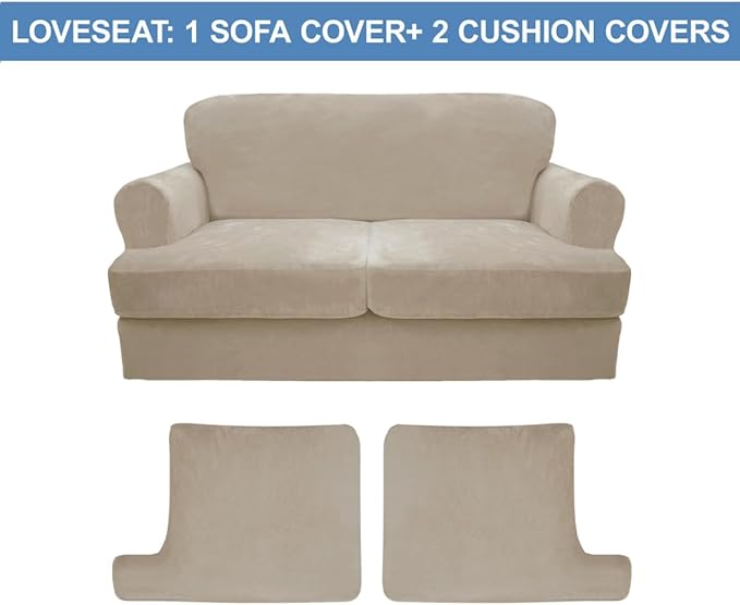 CUCRAF T Cushion Sofa Cover 3 Piece Loveseat Slipcovers, Soft Thick Velvet
