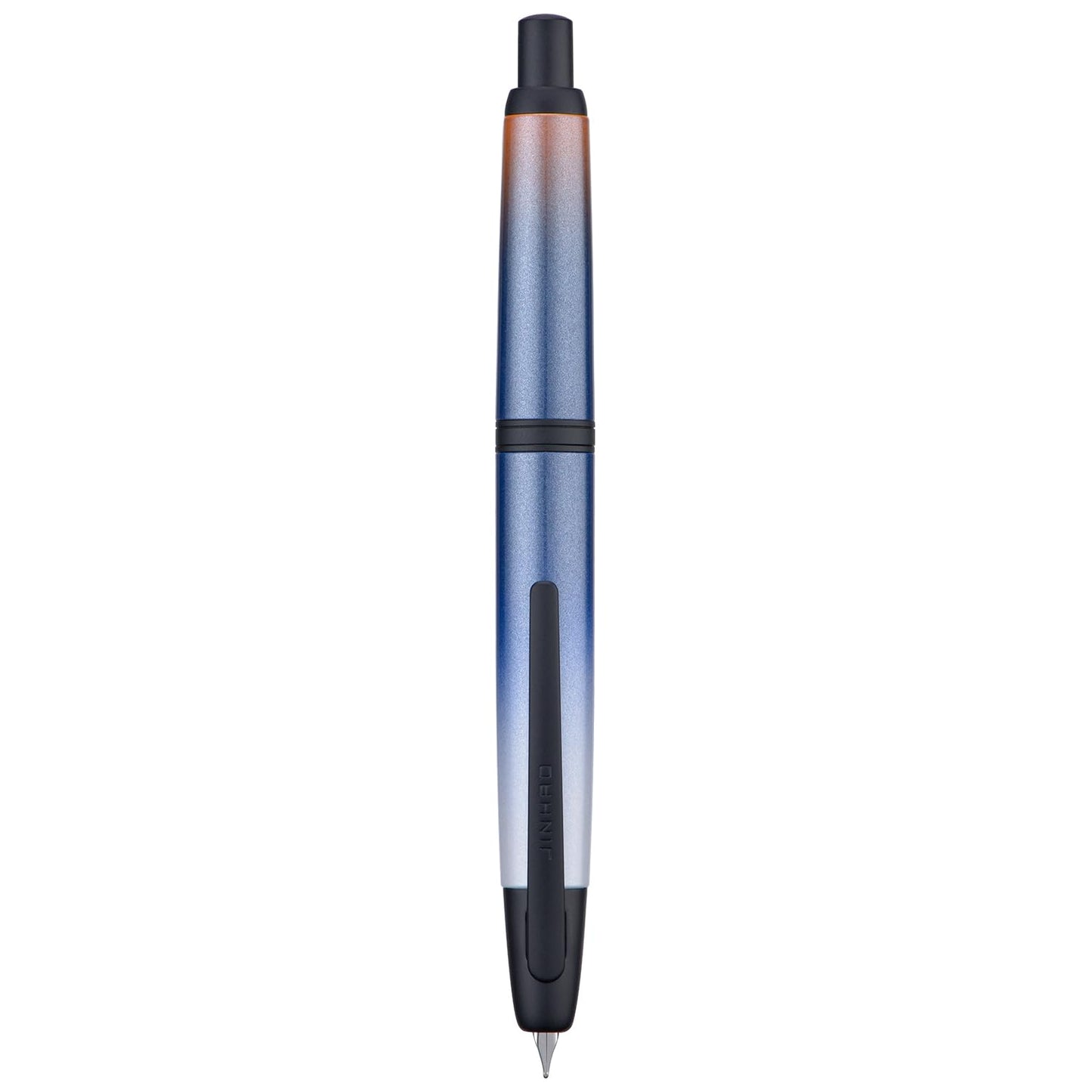 Jinhao 10 Press Fountain Pen with Box, Gradient Dark Blue Retractable Extra Fine Nib with Ink Converter Set (Black Clip)