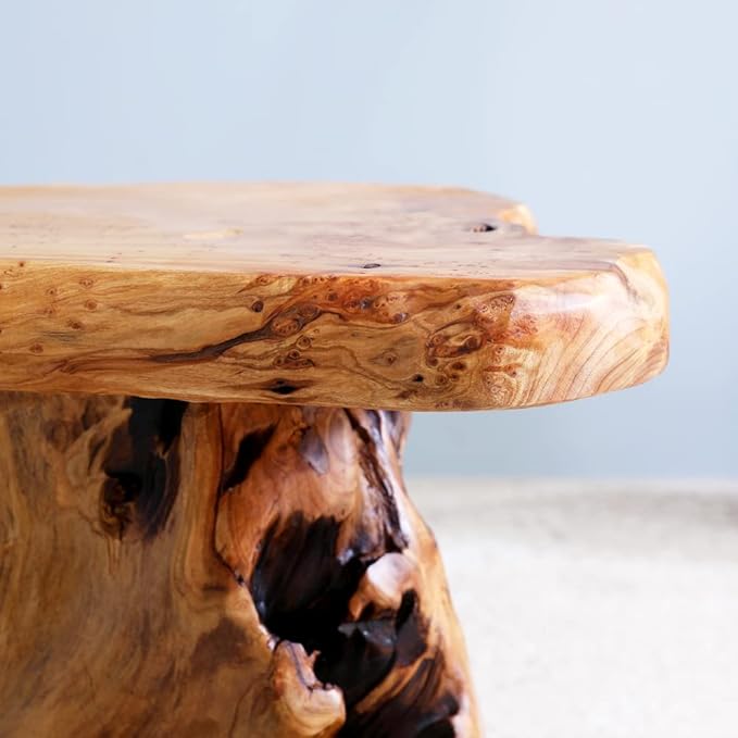 13.8" Cedar Stump Stool, Natural Wooden Side Table, Plant Stool, Live Edge