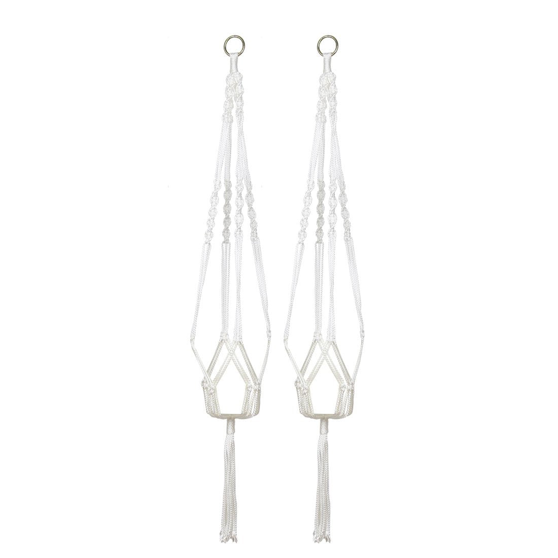 uxcell Nylon Outdoor Indoor Balcony Macrame Plant Hanger Flower Pot Holder Hanging Rope Baskets 2pcs White