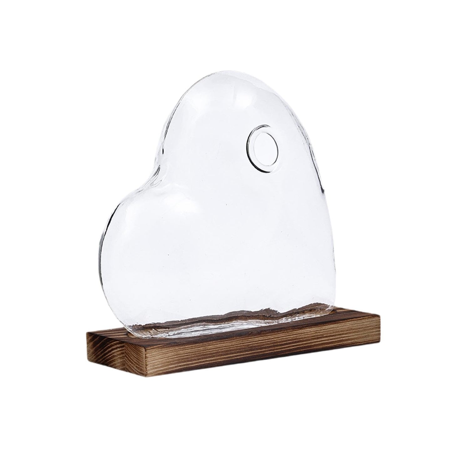 Heart Shaped Glass Vase with Wooden Base, Plant Terrarium Propagation Station for Windowsill Desk Decor (5.1x4.7 inch)