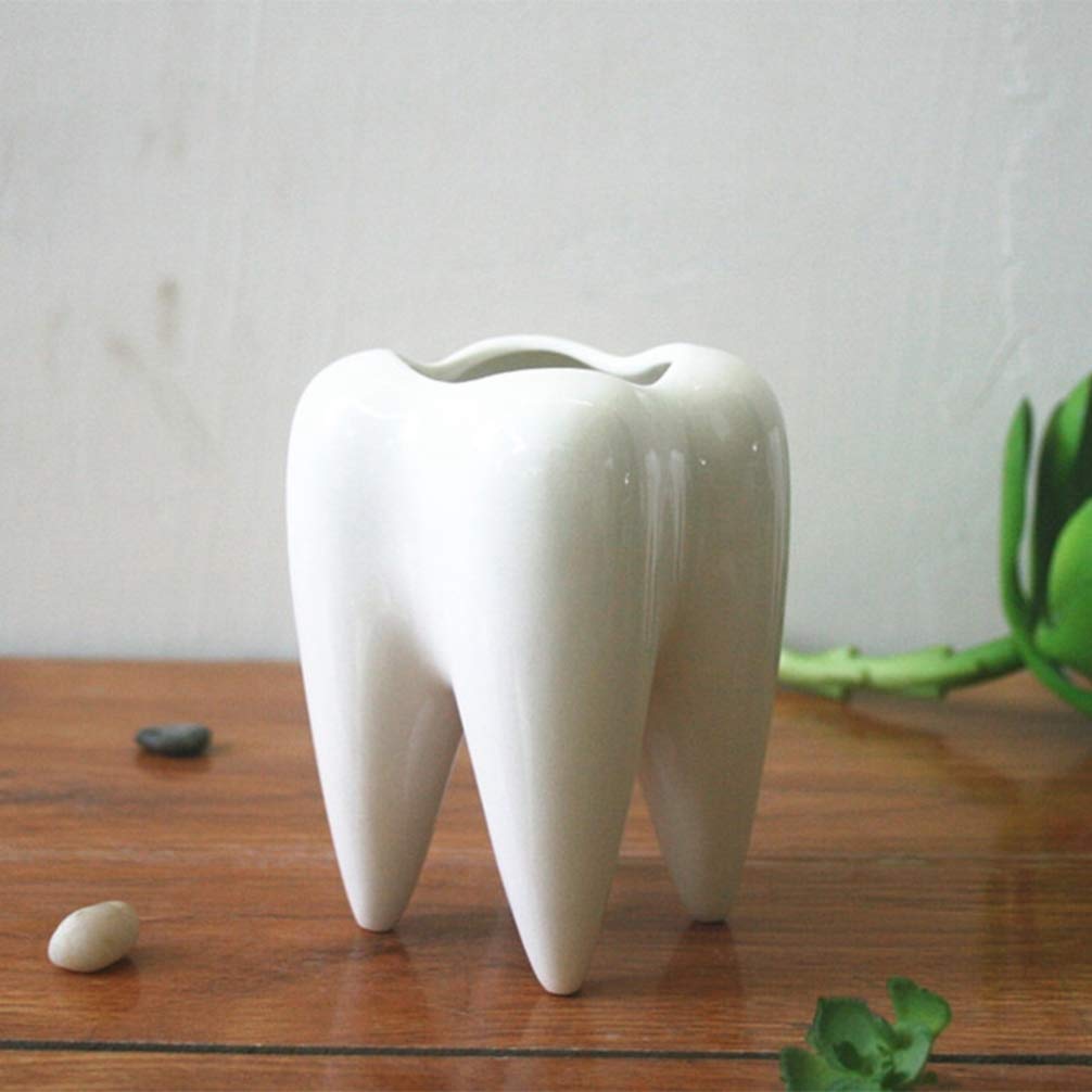 DOITOOL Teeth Shaped Ceramic Plant Pot 3.93X2.75X1.57In White Succulent Planter Pot Container for Indoor Plants Home Ornament Desktop Decoration