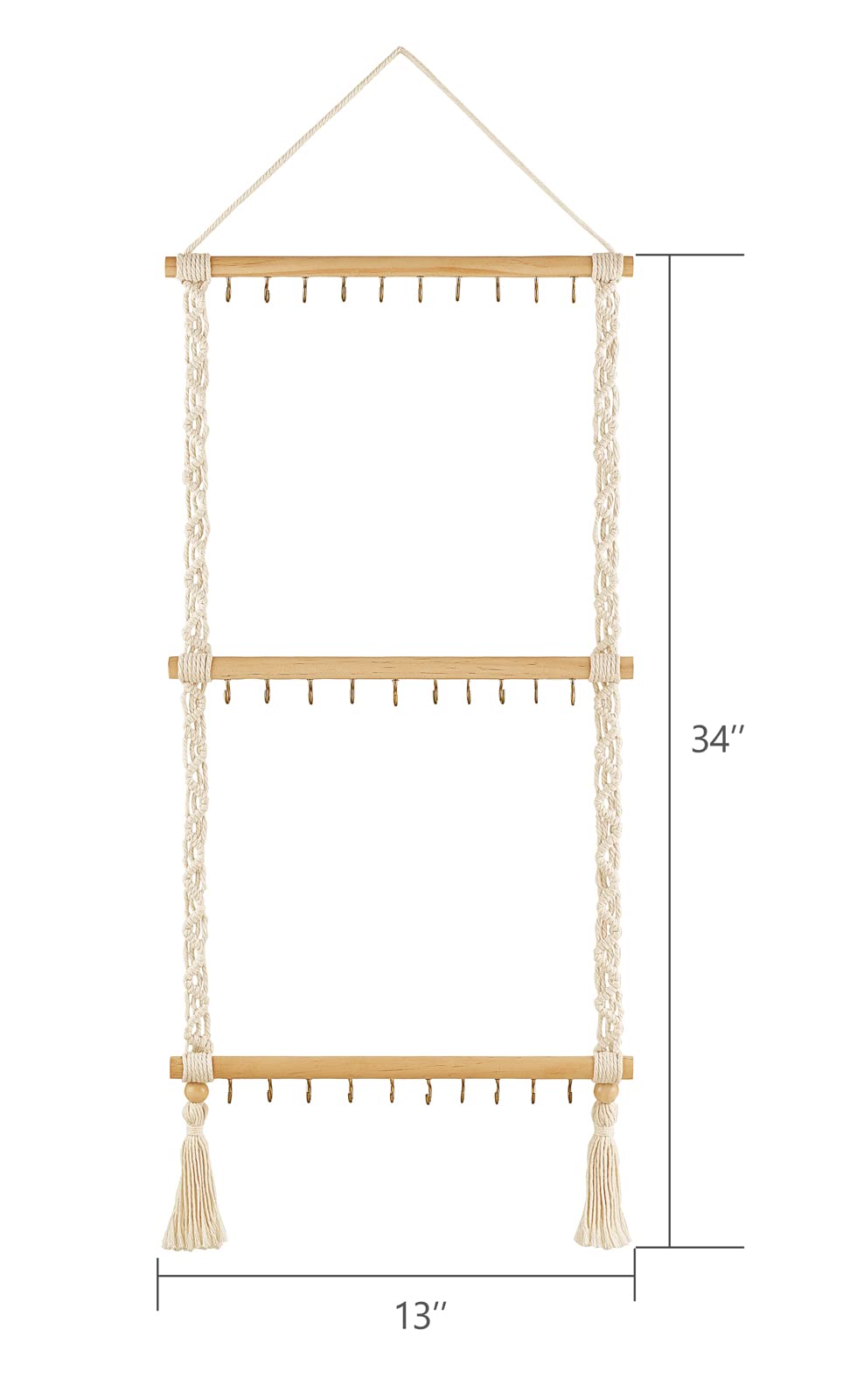 Dahey Hanging Jewelry Organizer Macrame Necklace Holder with 30 Hooks and Macrame Headband Holder with 30 Hooks Boho Nursery Decor for Baby'S Room