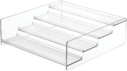 mDesign Plastic Bathroom Storage Organizer Shelf for Cabinet, Vanity, Countertop - Holds Vitamins, Supplements, Medicine Bottles, Nail Polish, Makeup - 4 Levels - Ligne Collection, 2 Pack, Clear