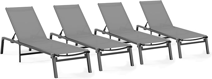 Patio Chaise Lounge Chair Set of 4, Foldable Lounge Chair