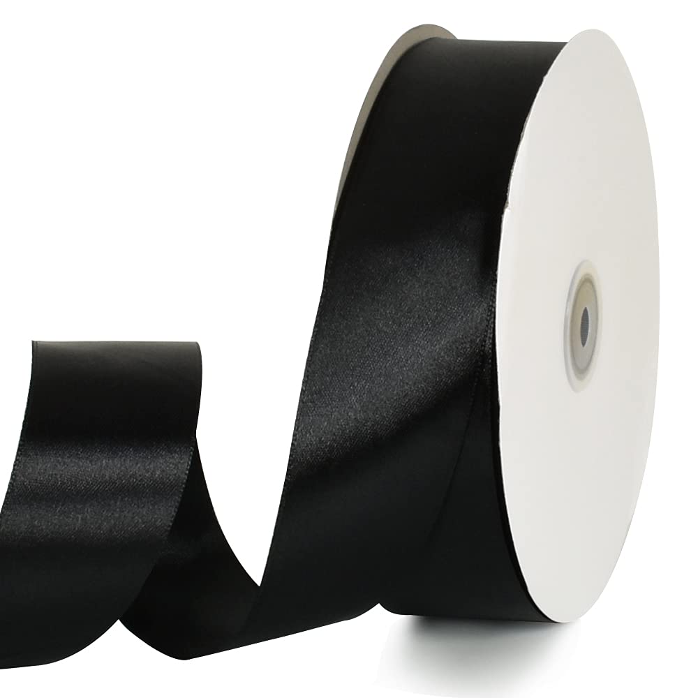 TONIFUL 1-1/2 Inch (40mm) x 100 Yards Black Wide Satin Ribbon Solid Fabric Ribbon for Gift Wrapping Chair Sash Valentine's Day Wedding Birthday Party Decoration Halloween Craft Sewing