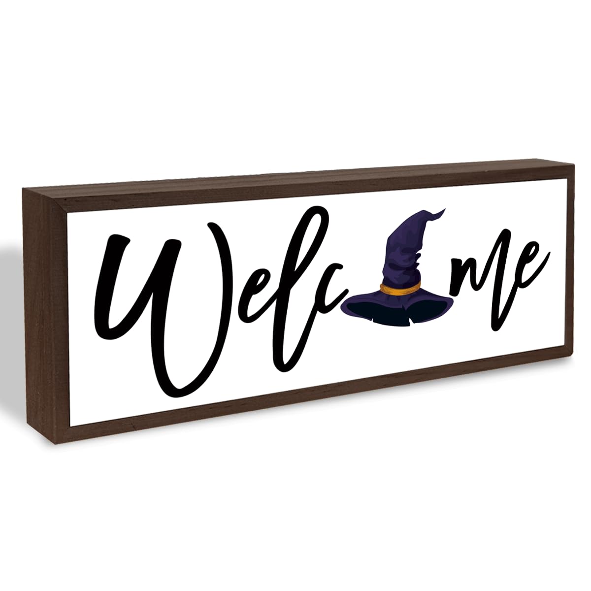 Welcome Wood Home Decor Signs, Welcome Witches Hat Wood Plaque, Home Tabletop Desk Decorative Sign, Halloween Sign, Hanging Decorative Wooden Plaque 9.5x3.1 Inches(A30)