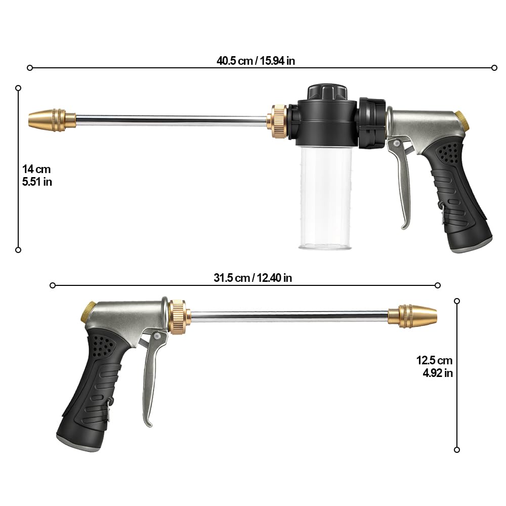 Garden Hose Nozzle with Soap Dispenser, High Pressure Water Nozzle with Adjustable Spray Patterns for Watering Plants, Car Washing, and Pet Showering (Foam Gun B)