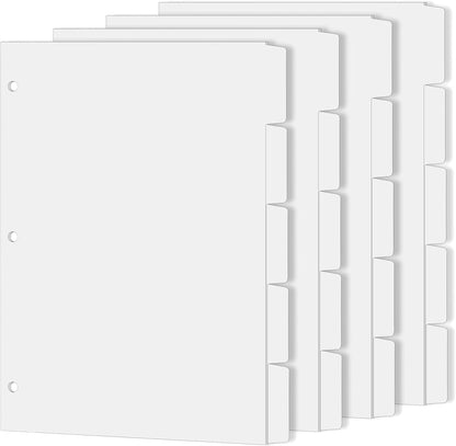 Binder Dividers for 3 Ring Binder, 1/5 Cut Tabs, Letter Size, Blank Write On Page Dividers with 5 Big Tabs for School Office Home, 4 Sets, 20 Dividers, White