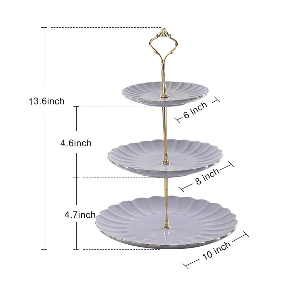 Sweejar 3 Tier Ceramic Cake Stand Wedding, Dessert Cupcake Stand for Tea Party Serving Platter (Purple)