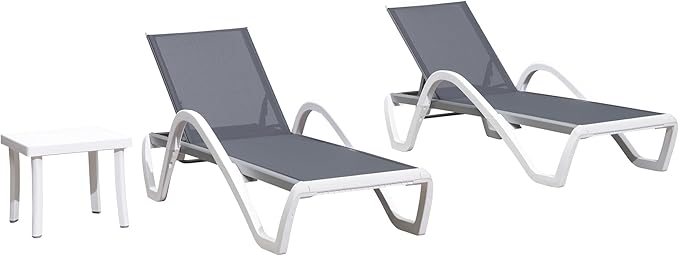 PURPLE LEAF Patio Chaise Lounge Chair Set of 3 Outside Aluminum Plastic
