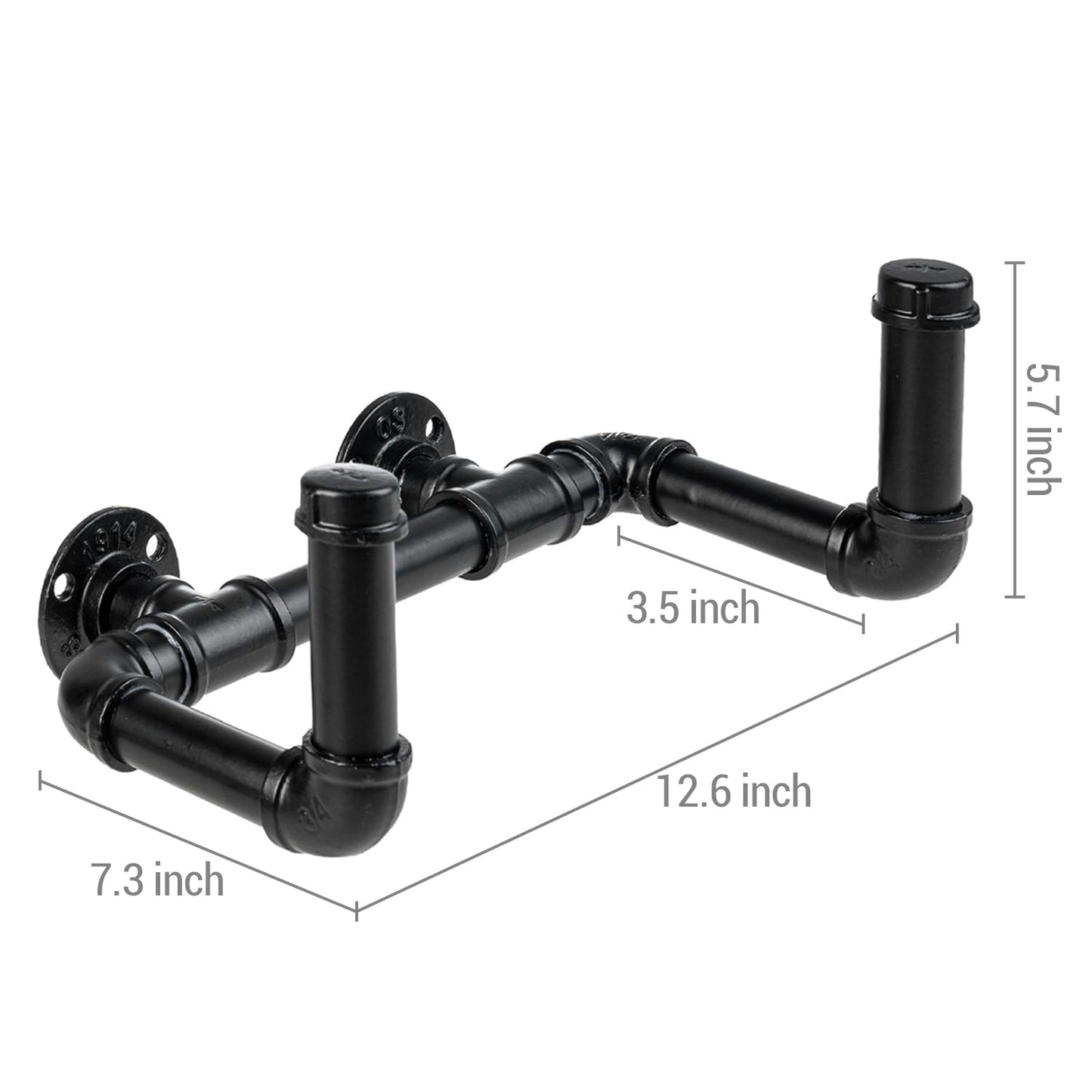MyGift Wall Mounted Garden Water Hose Hanger, Industrial Matte Black Metal Hanging Waterhose Reel Holder Storage Rack with Decorative Dual Pipe Fittings