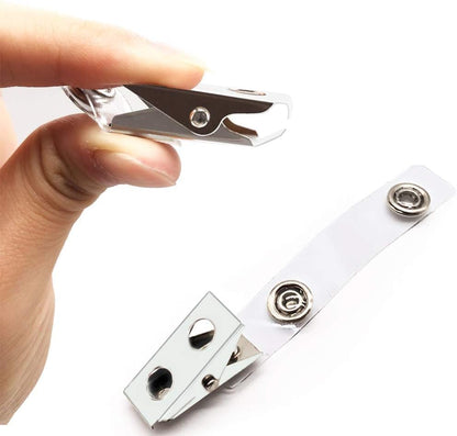 200Pcs Premium Metal Badge Clips with Clear PVC Straps for ID Cards, Badge Holders, Name Tags, Work Badges