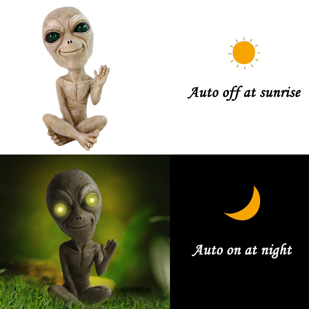 Lopoti Solar Light UFO Extraterrestrial Garden Alien Statues Figurine for Indoor Outdoor Garden Patio, Yard Or Lawn Decoration