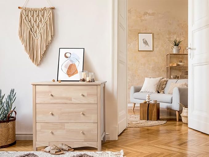 VINGLI Unfinished Solid Wood Dresser Color DIY, 3 Drawer Dresser, Natural