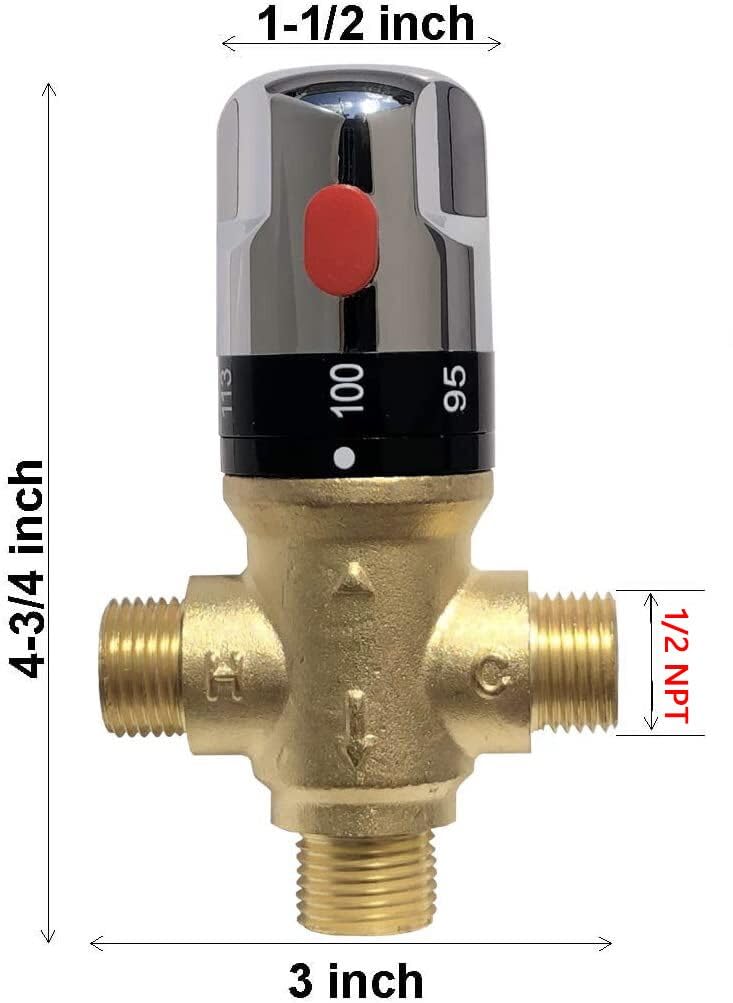 Thermostatic Mixing Valve，Shower Mixing Valve with 1/2 NPT Male Connections,Water Temperature Constant Control Valve,Solid Brass
