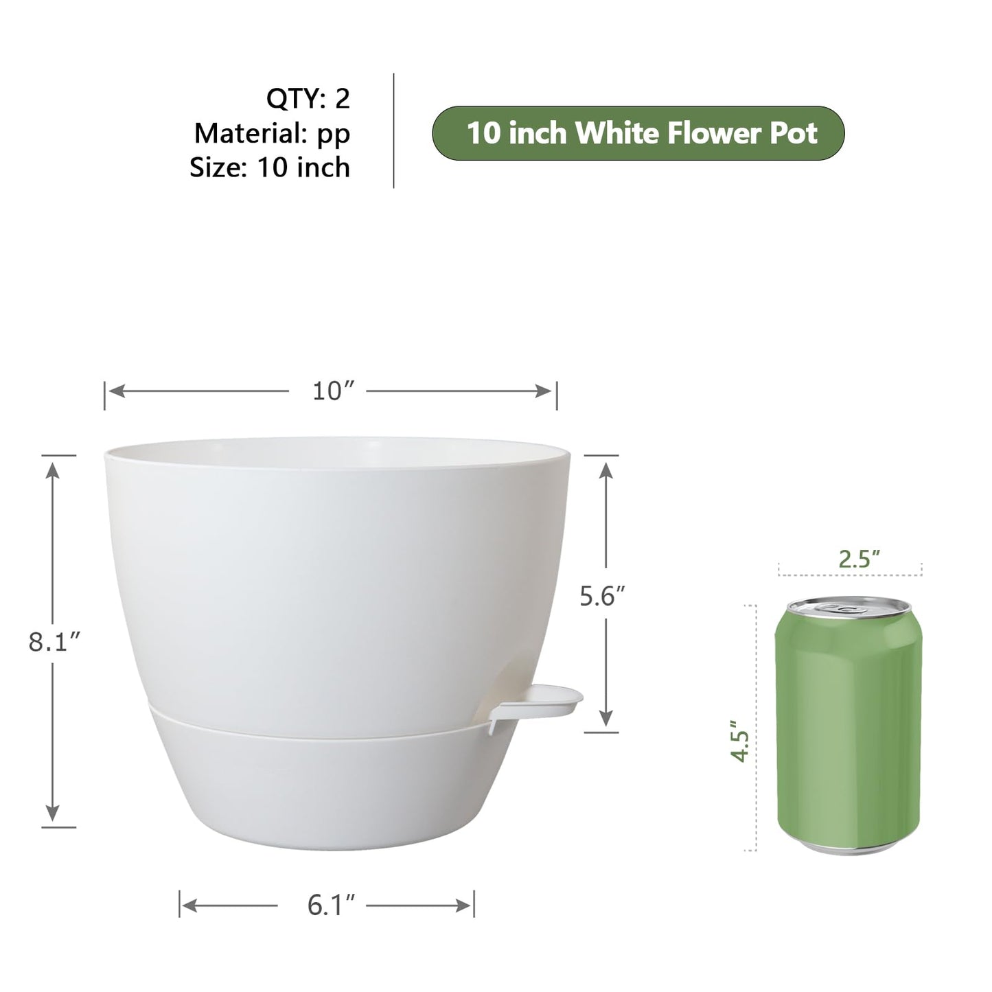 WSMKSZ 10 inch Self Watering Pots, 2 Pack Plastic Planters with Mesh Drainage Holes for Garden Plants and Flower, Plants Pots with Deep Reservoir for Indoor Outdoor Plants, White