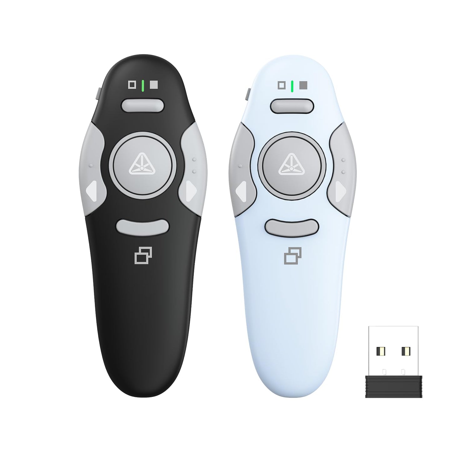 QUI 2 Pack Presentation Clicker, Wireless Presenter Remote Clicker for PowerPoint, Slide Advancer for Mac, Windows, Google Slide, Keynote (USB, Black Blue)