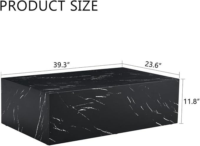 Coffee Table Living Room Table, Modern Black Faux Marble Center Couch Table