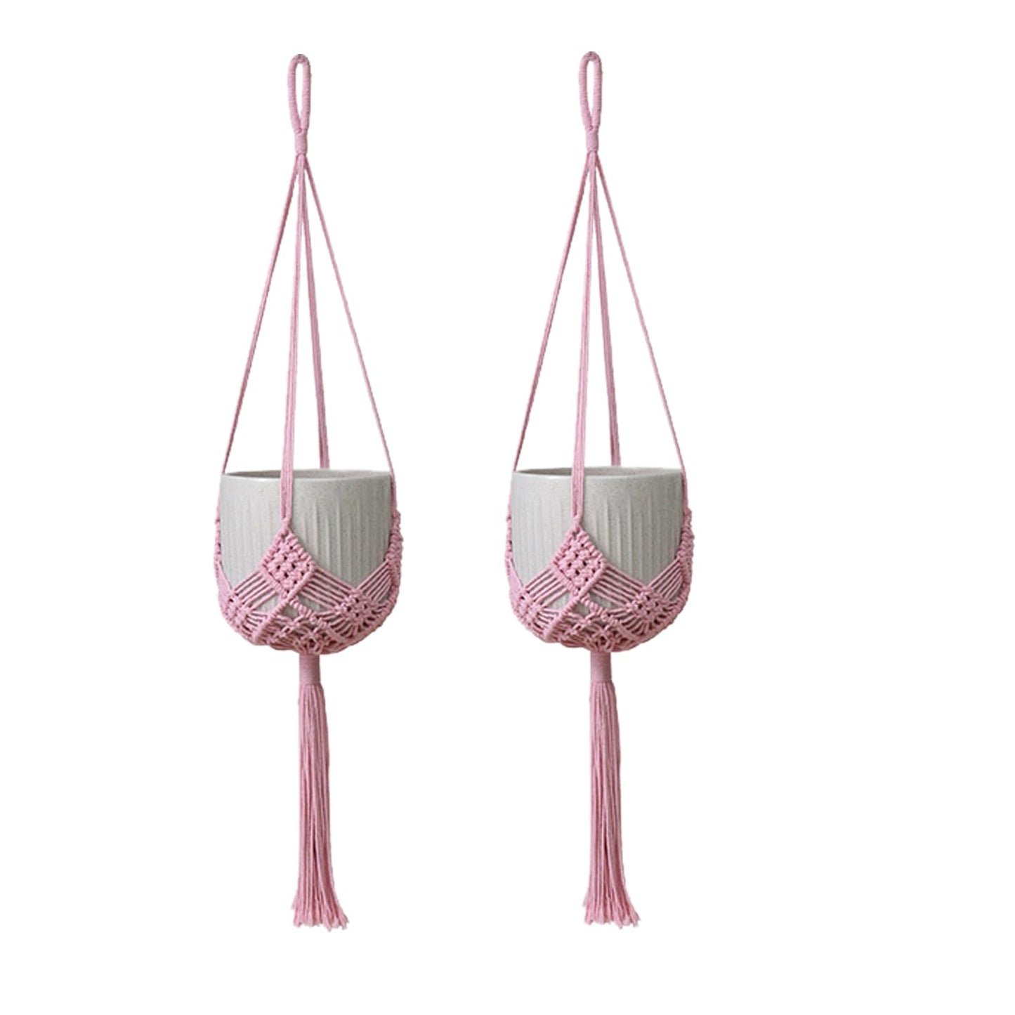 verkelly 2 Pack Macrame Hanging Planters with Patterns - Stylish Plant Hangers Crochet Boho Plant Holder Hanging Plant Basket for Up to 6 Inch Pots(Pink)