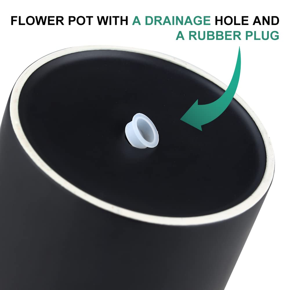 Nihow Flower Pot - 5 & 7 Inch Ceramic Planter Pots for Indoor Plants - Herbs/Snake/Succulent/Orchid Cylinder Plant Pot - Matte Black (Set of 2) - Plants not Included