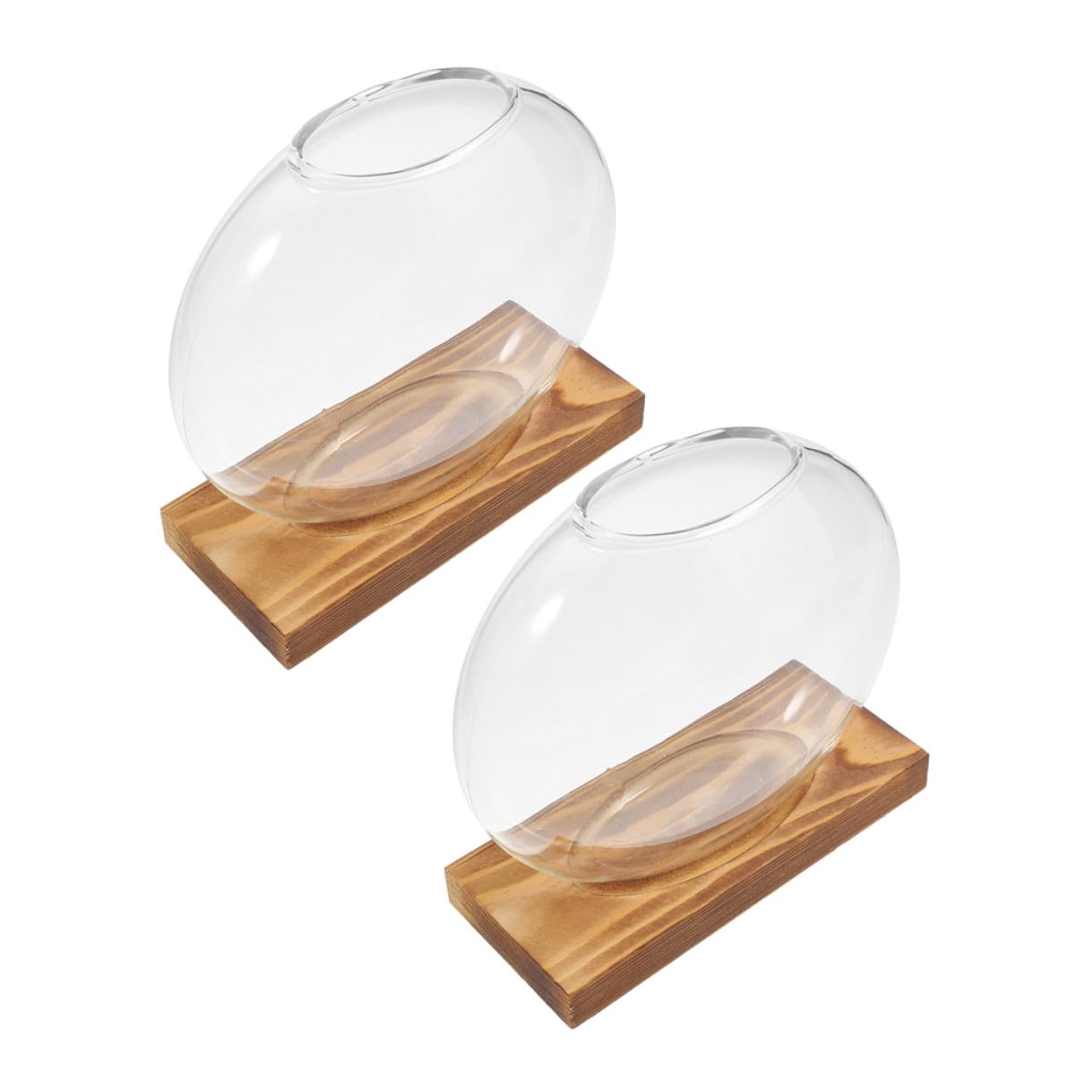Sewroro 2pcs Hydroponic Glass Vases with Wooden Base, Propagation Stations for Indoor Plants, Terrarium Containers for Home Office Décor