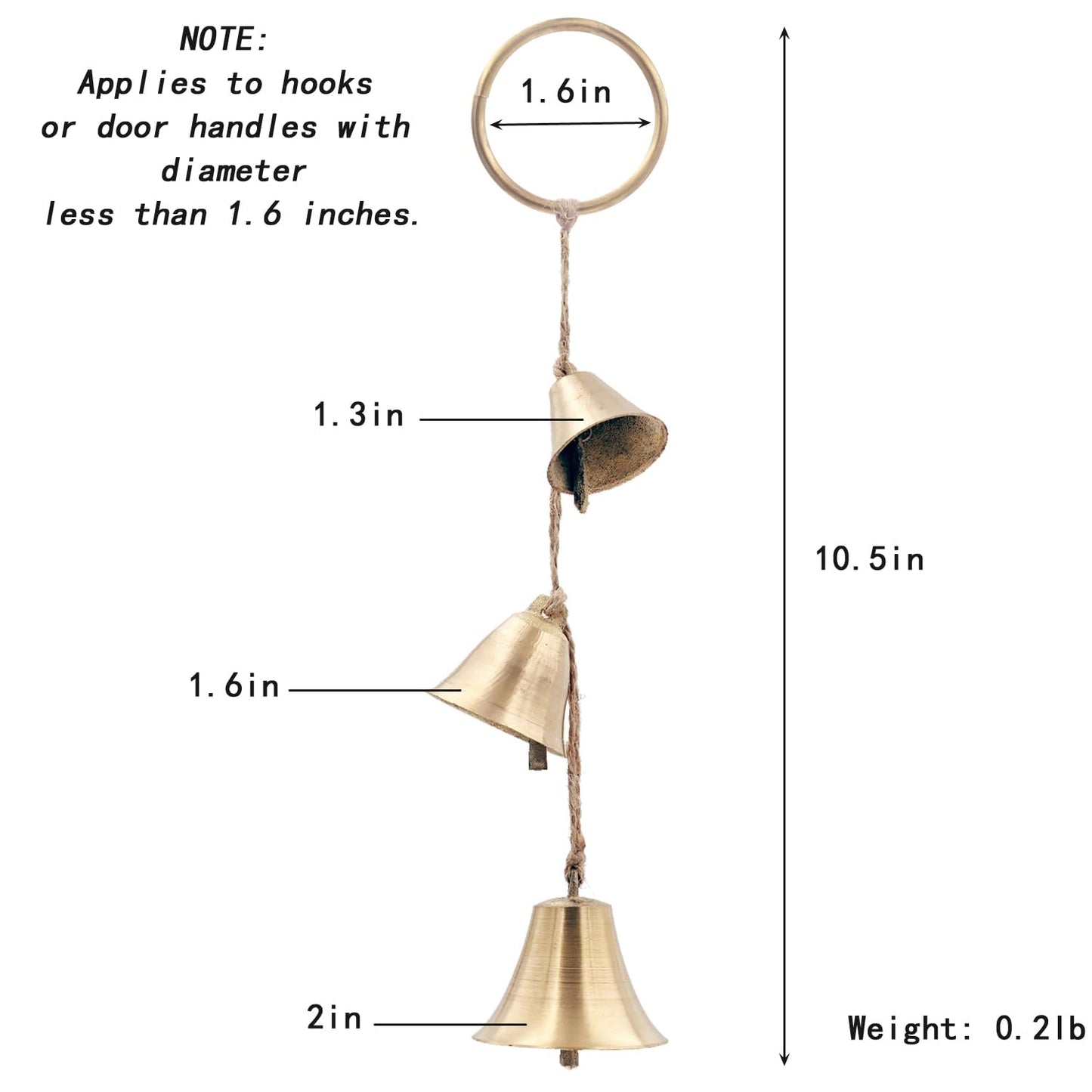 Brass Rustic Hanging Bells for Door Knob Decoration, Home Garden Decor Shopkeepers Bell on Rope