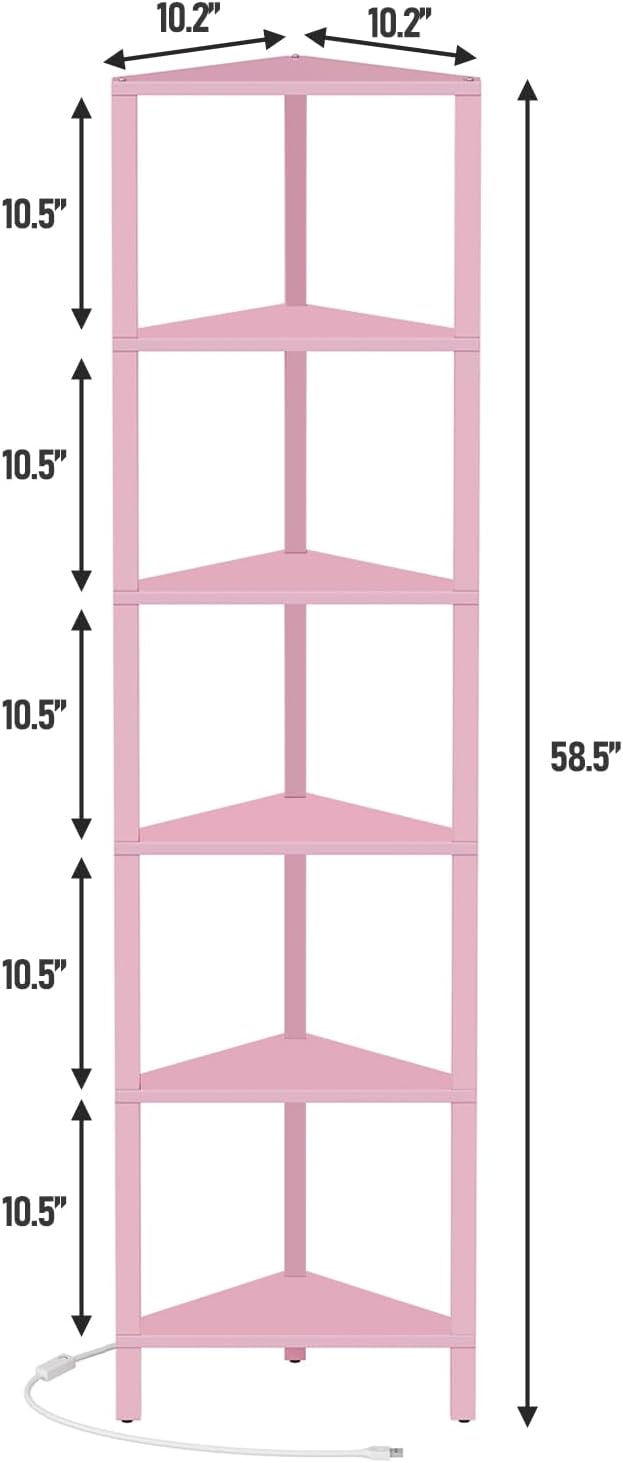 TUTOTAK Corner Shelf with LED Light, 6-Tier Corner Bookshelf