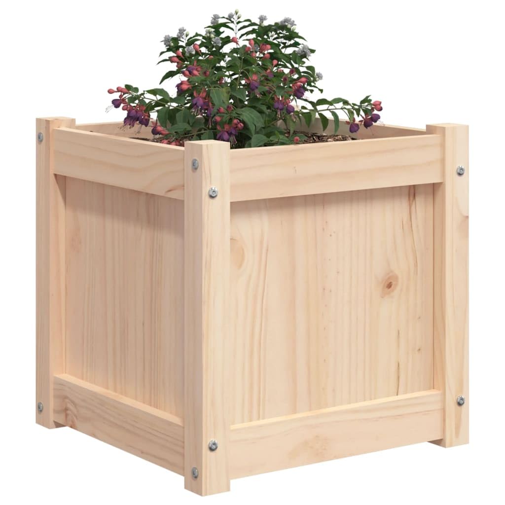 Makastle Garden Planter, Decorative Outdoor Flowerpot for Vegetables, Flowers and Succulents in for Backyard, Patio, 15.7x15.7x15.7 in Natural Solid Pine Wood