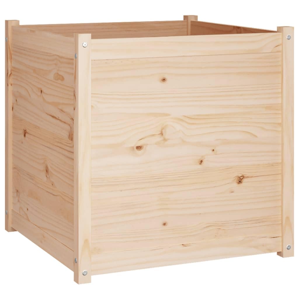 MBDRKVGF 27.6 Inch Square Garden Planter, Solid Pinewood Outdoor Raised Bed Box for Flowers, Herbs and Vegetables, Rustic Natural Wood Flower Pot for Patio, Backyard and Terrace