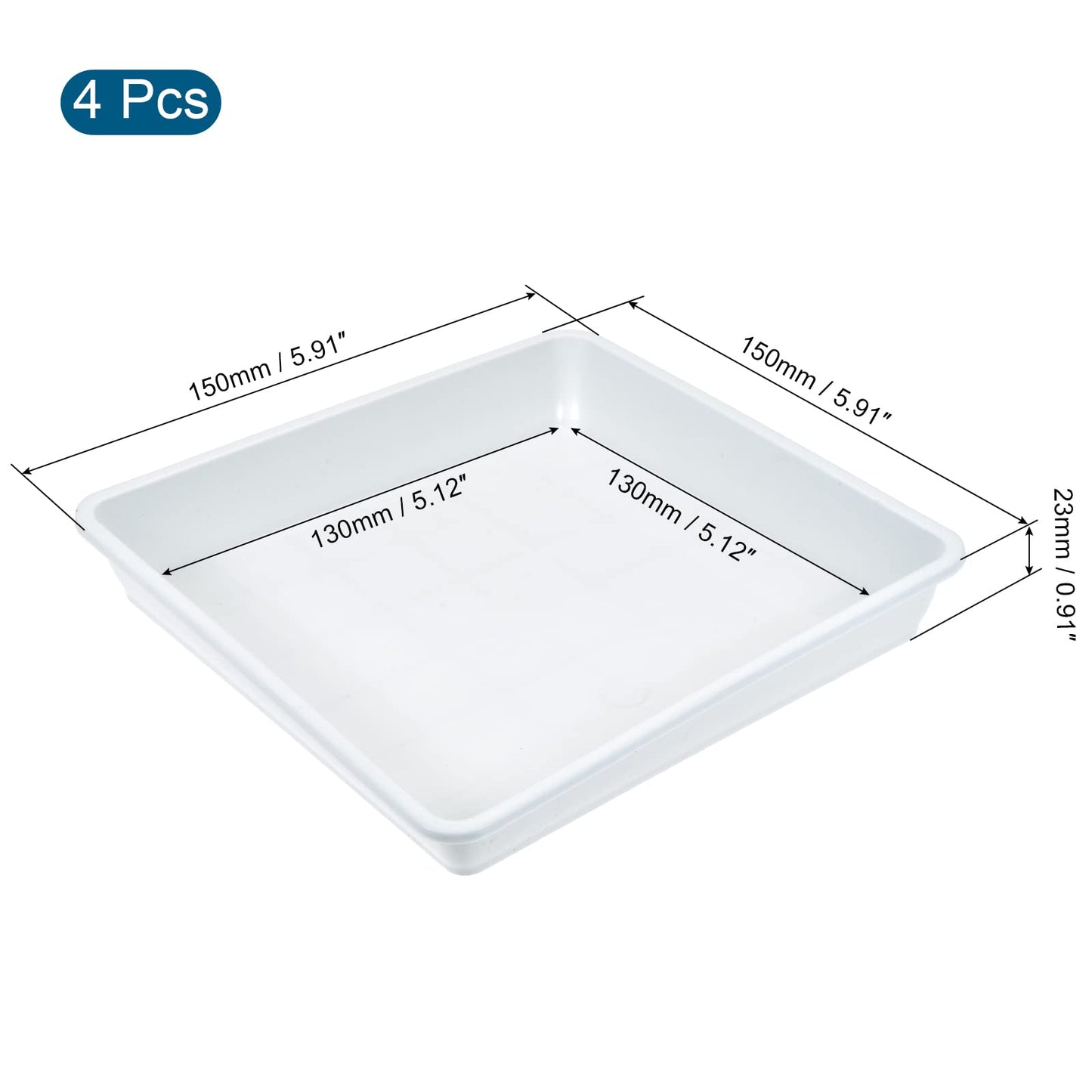 MECCANIXITY Plant Pot Saucer 6 Inch Plastic Square Flower Drip Tray for Indoor Outdoor, White Pack of 4