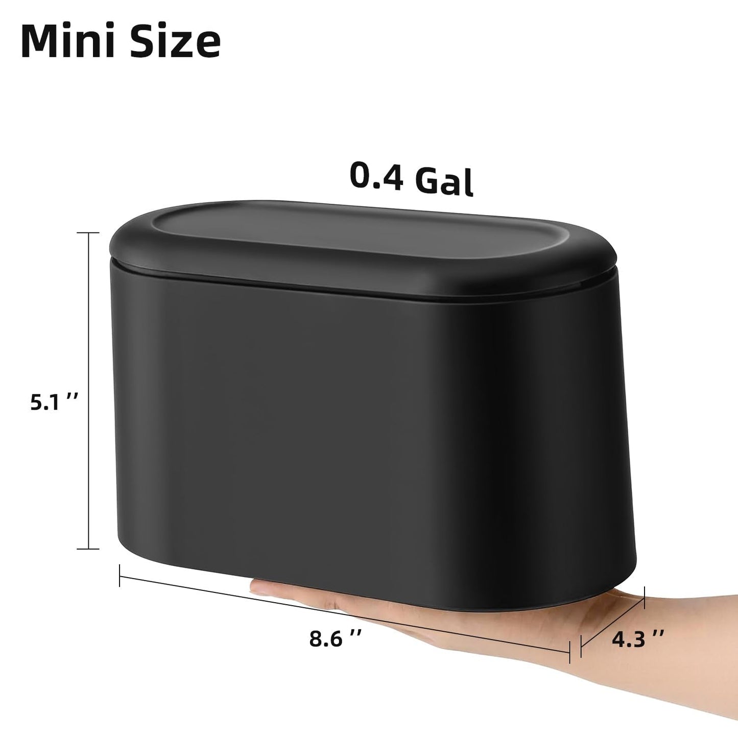 SUBEKYU 0.5 Gal Mini Countertop Trash Can with Lid for Desktop, Small Garbage Can for Office, Tiny Wastebasket, Plastic,Black