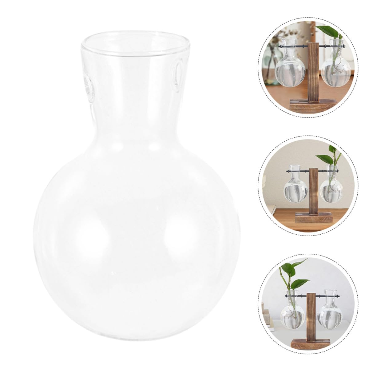 HIAKDOFT 3Pcs Glass Propagation Planter Vase with Wooden Stand, High Borosilicate Plant Terrarium Jars for Hydroponic Plant Propagation and Indoor Desktop Gardening
