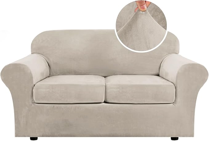 H.VERSAILTEX Real Velvet Plush 3 Piece Stretch Sofa Covers Couch Covers