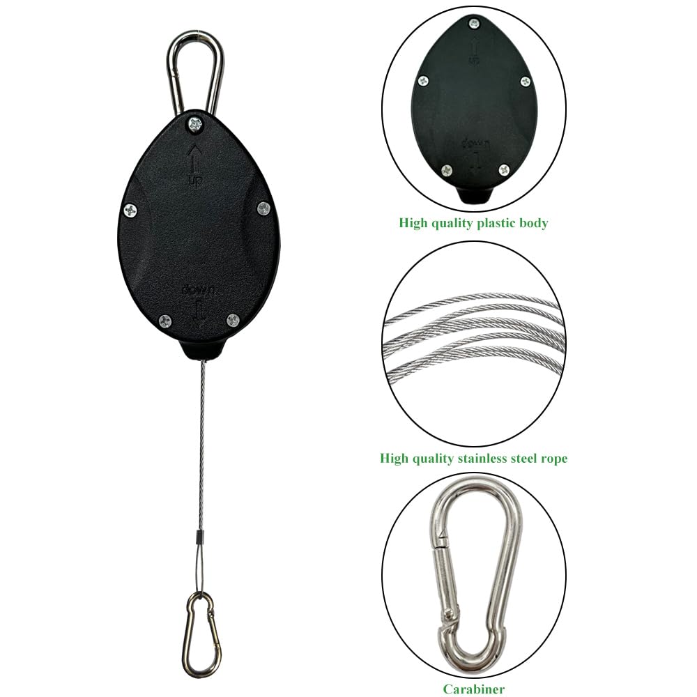Lythor Retractable Plant Hanger, Set of 2 Plant Hook Pulley with Stainless Steel Rope Reaching to a Length of 63 Inches and Carrying 44 Pounds, Easy for Hanging, Plant Watering or Bird Feeding