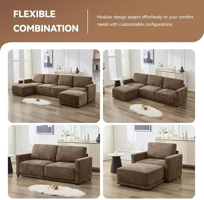 110.6" L Shaped Modular Sectional Sofa Modern Chenille Comfy Couch