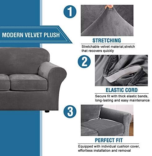 H.VERSAILTEX Velvet 4 Piece High Stretch Sofa Slipcover Cover Furniture
