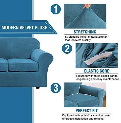 H.VERSAILTEX Velvet 4 Piece High Stretch Sofa Slipcover Cover Furniture