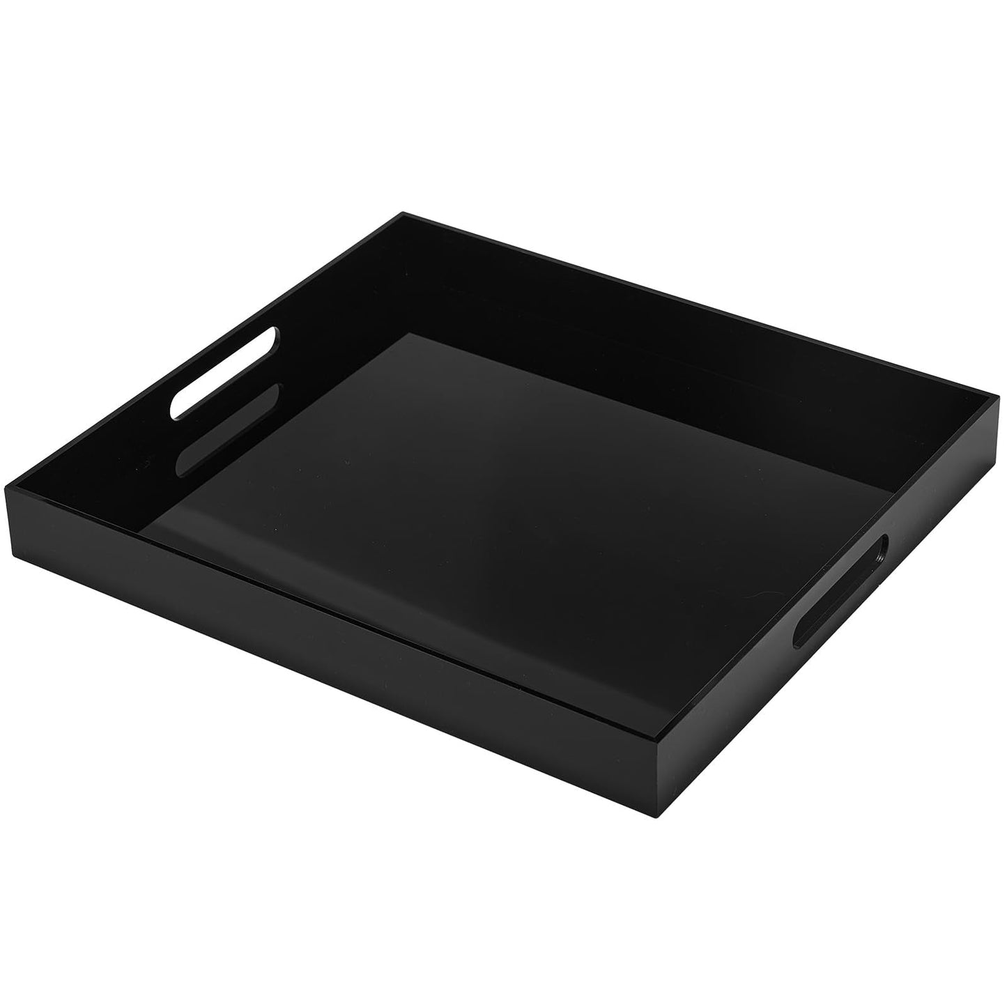 Large Glossy Black Acrylic Serving Tray (18×14Inches) with Cut Out Handles Spill Proof Acrylic Decorative Tray Organiser for Ottoman Coffee Table Countertop