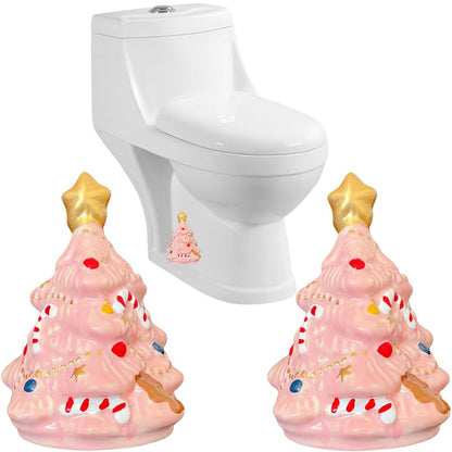 2Packs Christmas Tree Toilet Bolt Covers Decorative Tall Toilet Bolt Caps for Christmas Bathroom Decor, Toilet Caps for Bottom of Toilet, Ceramic Toilet Screw Cover Caps, Easy Installation (Pink)